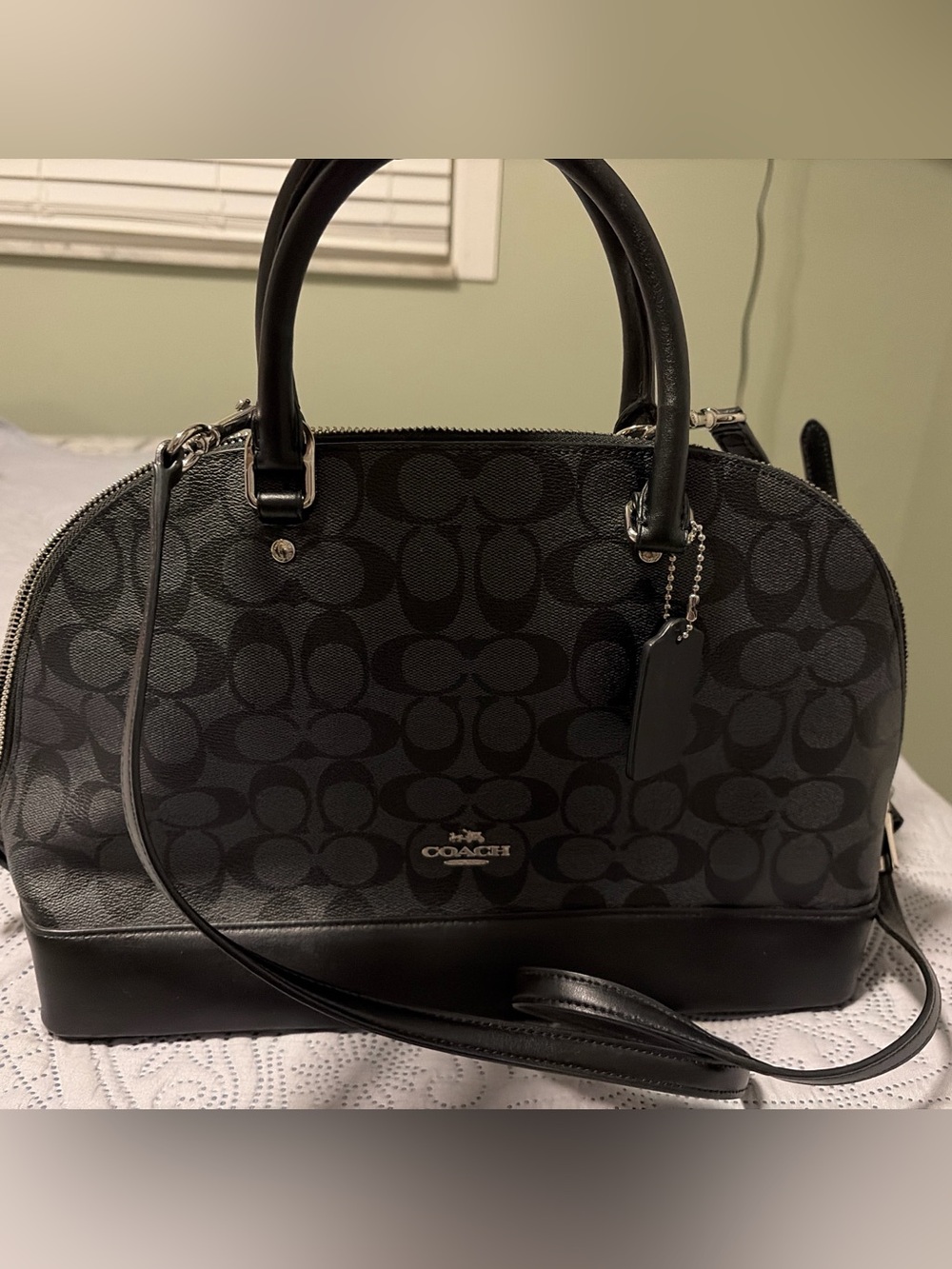 Coach Black Signature Dome Satchel with Leather Trim